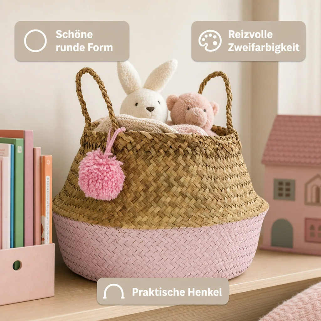 Kidsdepot Aufbewahrungskorb rund Seegras klein rosa
