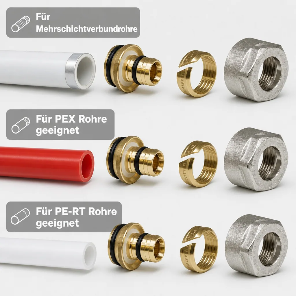 Eurokonus Klemmringverschraubung 17mm, Heizung, mit Mutter