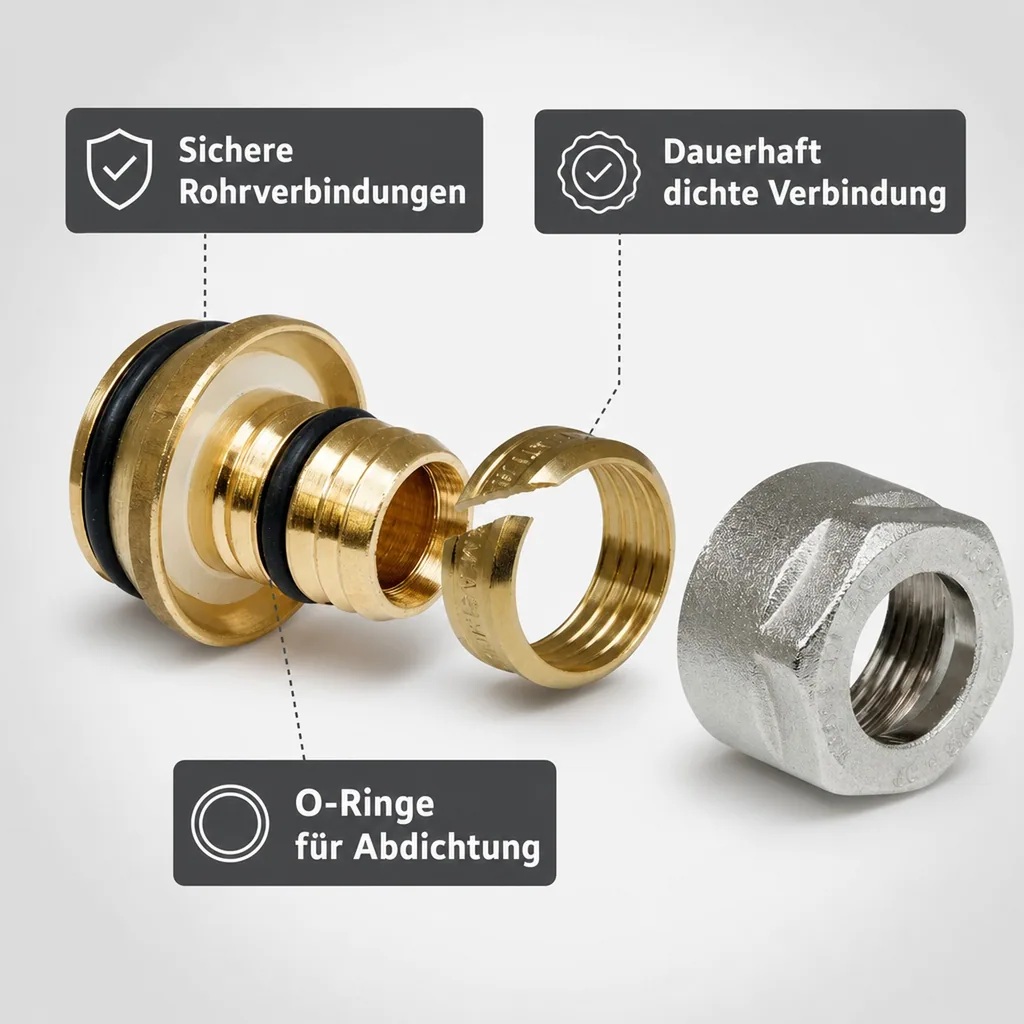 Eurokonus Klemmringverschraubung 17mm, Heizung, mit Mutter