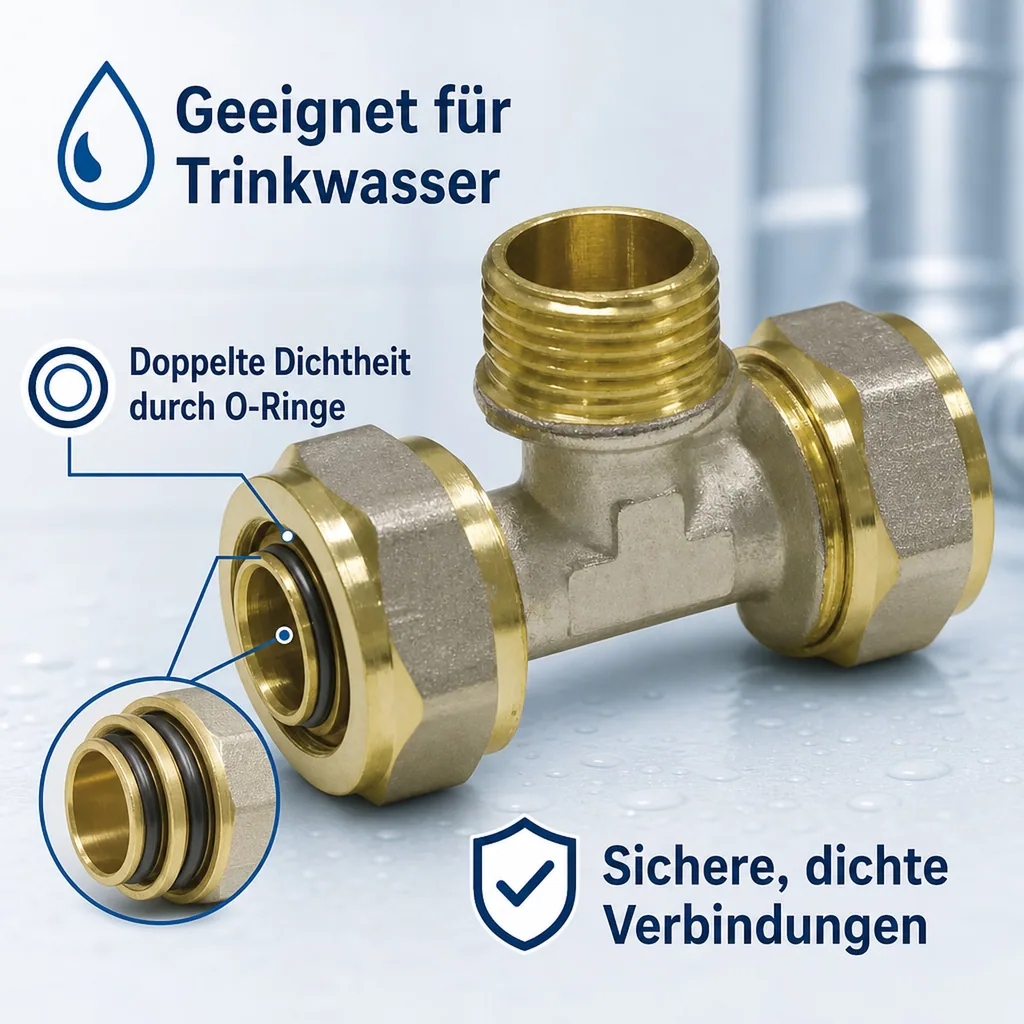 Schraubfitting T-Stück 26 x 3, 1 Zoll AG, Verbinder für Trinkwasser