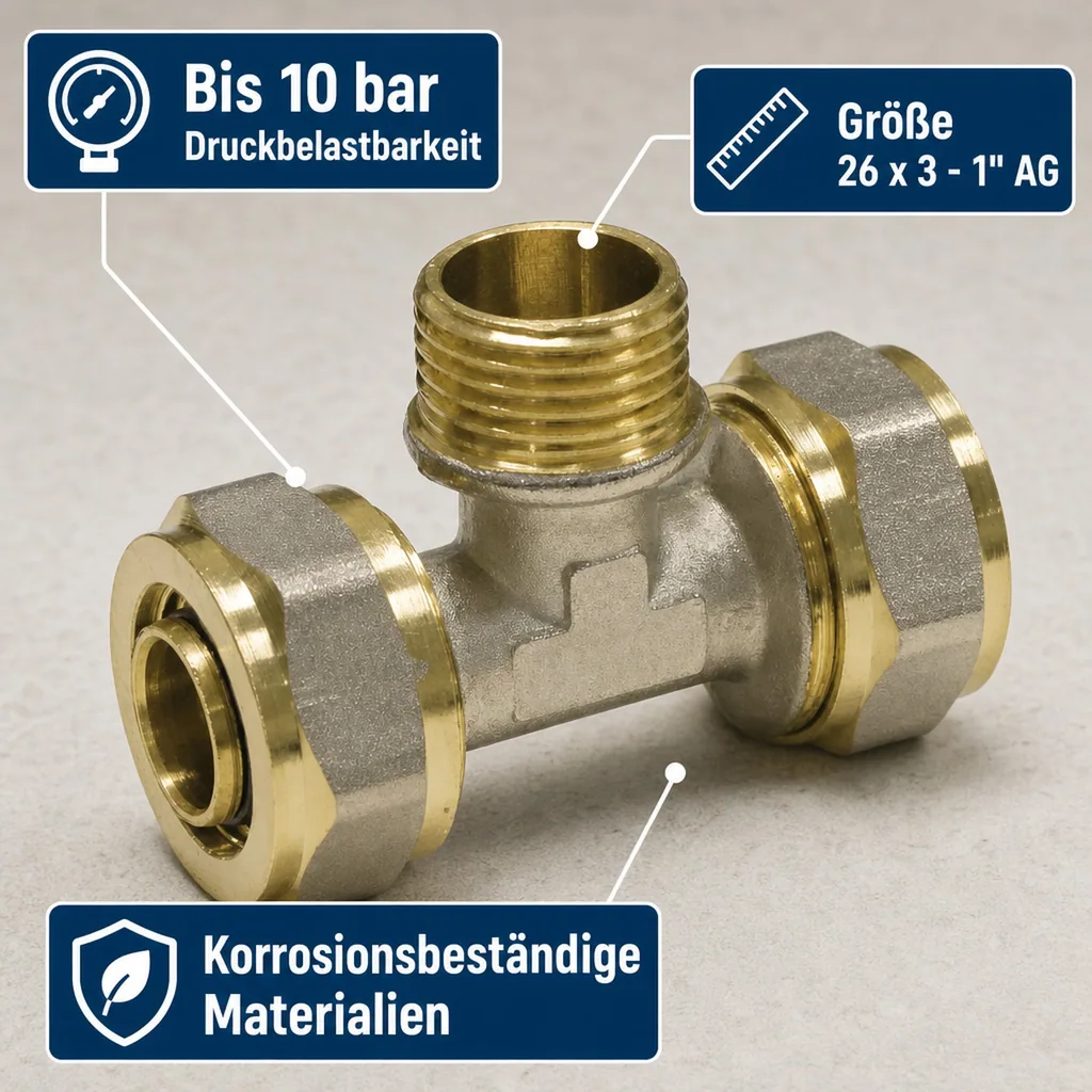 Schraubfitting T-Stück 26 x 3, 1 Zoll AG, Verbinder für Trinkwasser