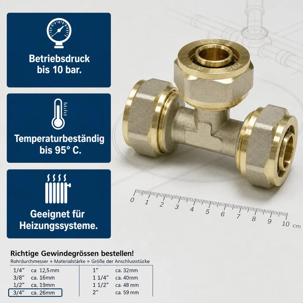 Schraubfitting Installation, T-Stück 26mm