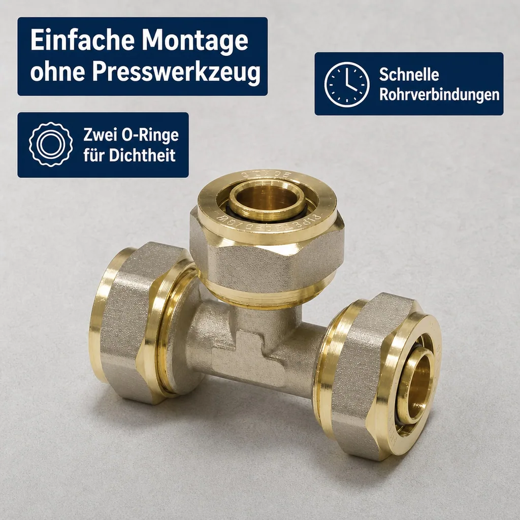 Schraubfitting T-Stück Mitte erweitert 26 x 3 - 32 x 3 - 26 x 3