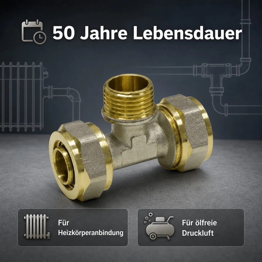 Schraubfitting T-Stück 20 x 2 - 1/2" AG - 20 x 2