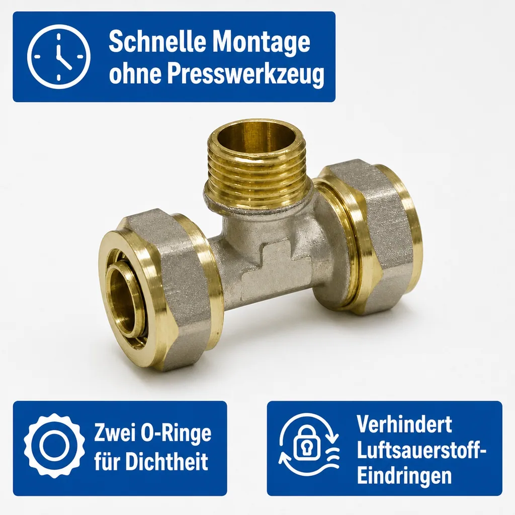 Schraubfitting T-Stück 32 x 3 - 3/4" AG - 32 x 3