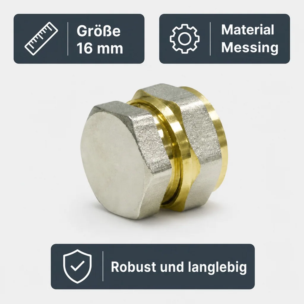 Schraubfitting Stopfen 16mm, Verbundrohr Fitting, DVGW Zertifiziert