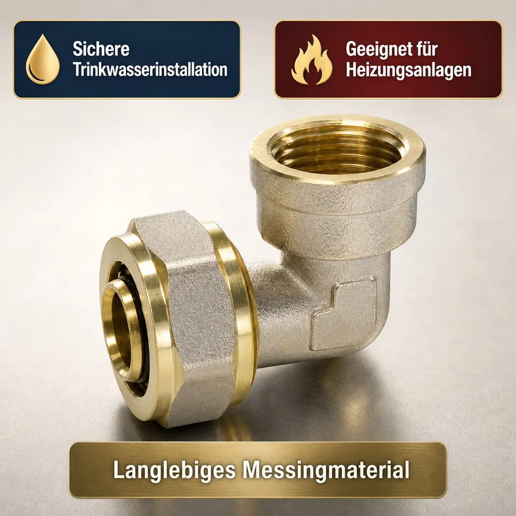 Fitting 32mm, Winkel mit Innengewinde, Schraubfitting für Verbundrohr
