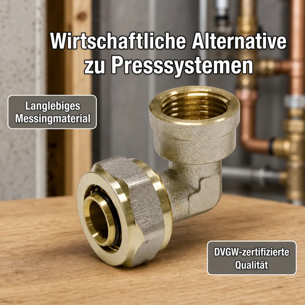 Fitting 32mm, Winkel mit Innengewinde, Schraubfitting für Verbundrohr