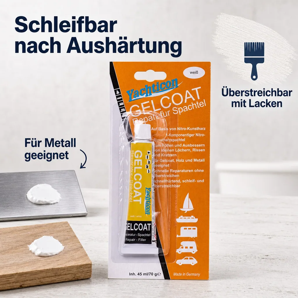 YACHTICON Gelcoat Reparatur Spachtel weiß 70 g in der Tube