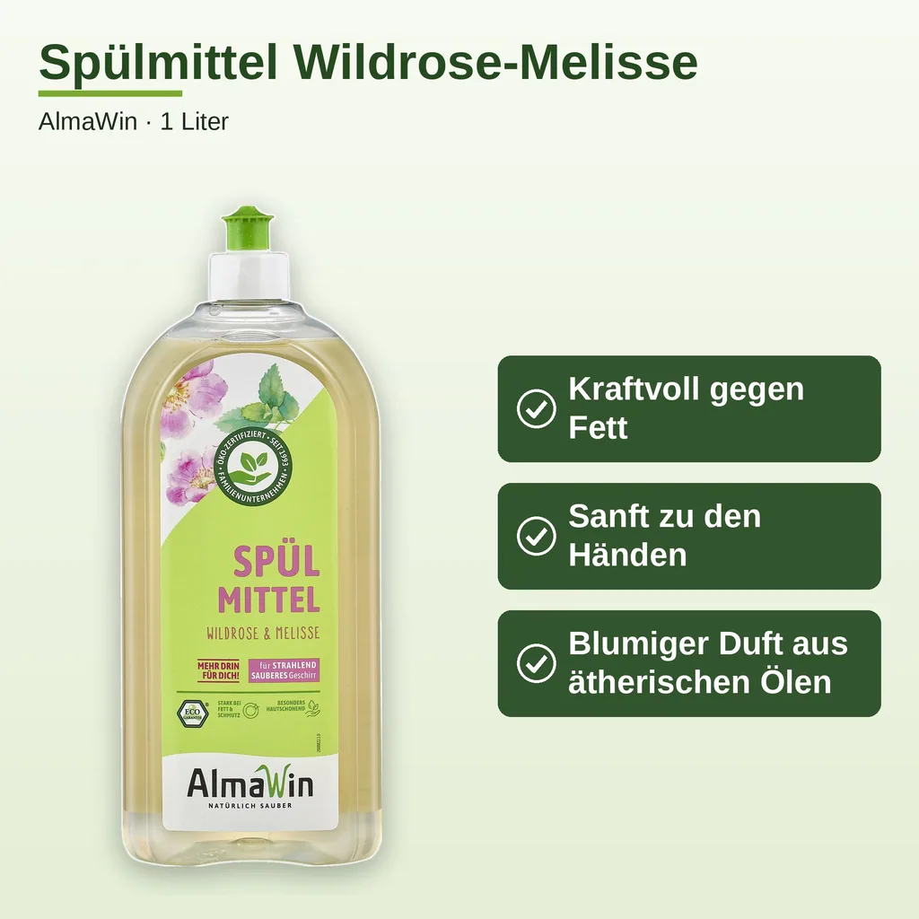 ALMAWIN Spülmittel Wildrose Melisse 1 Liter