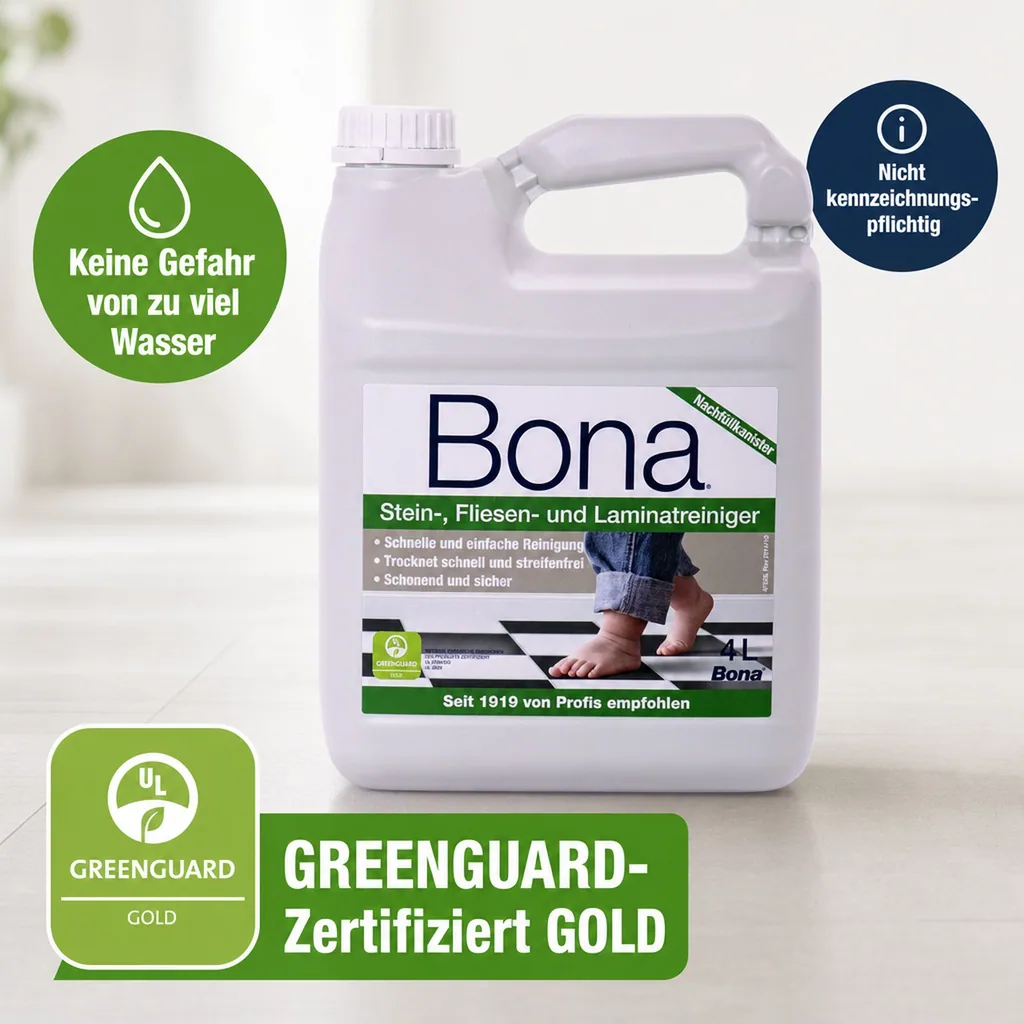 BONA Reiniger 4 Liter Stein- Fliesen - und Laminat Nachfüllkanister für Spray Mopp