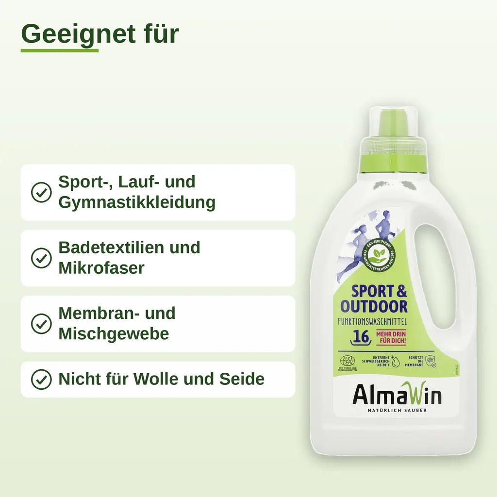 ALMAWIN Sport + Outdoor Flüssigwaschmittel 750 ml für ca. 16 Waschgänge