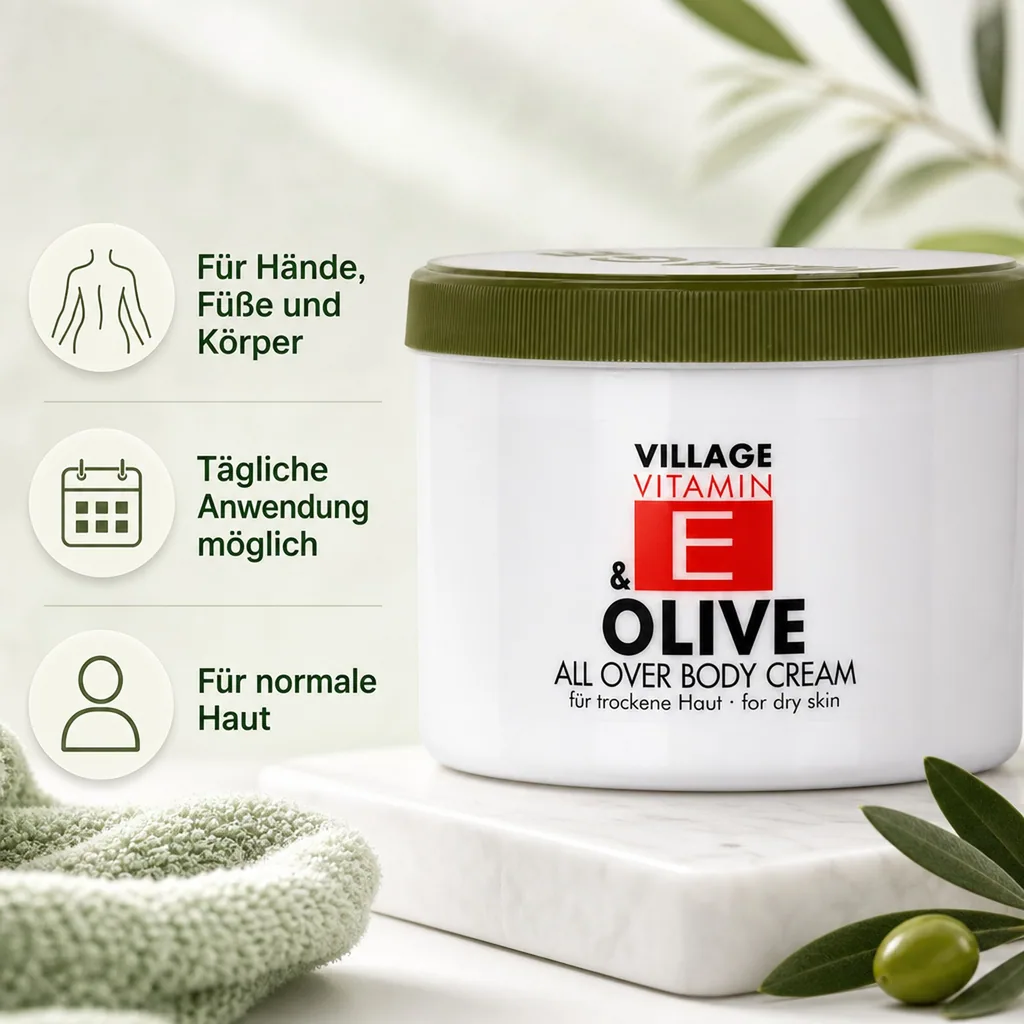 VILLAGE Vitamin E Bodycream Olive 500ml Körperlotion