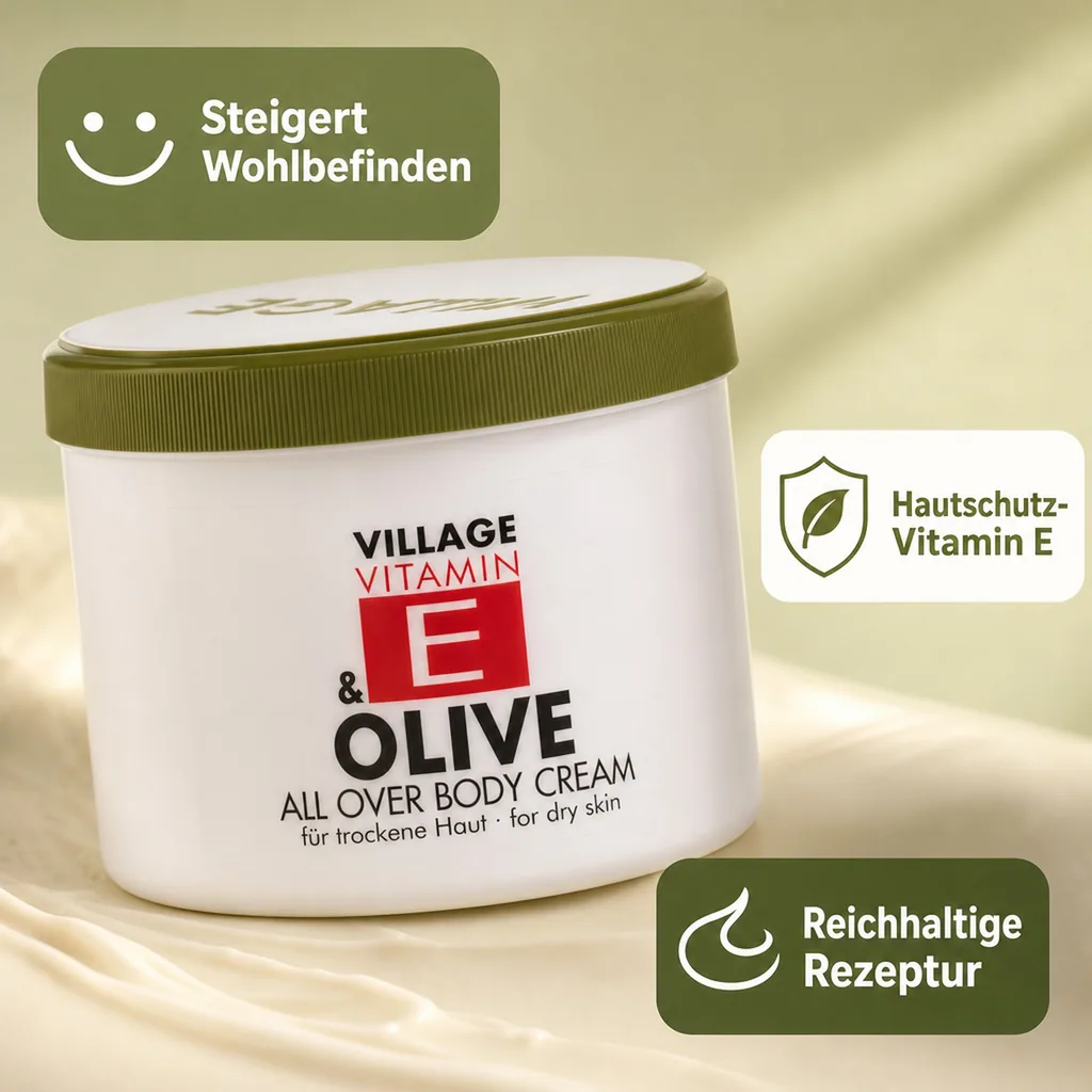 VILLAGE Vitamin E Bodycream Olive 500ml Körperlotion