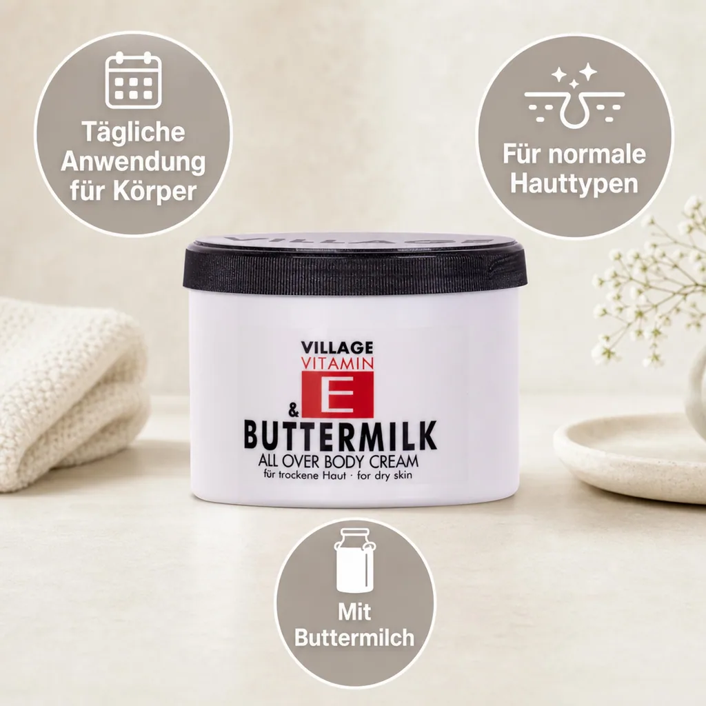 VILLAGE Vitamin E Bodycream Buttermilch 500ml Körperlotion