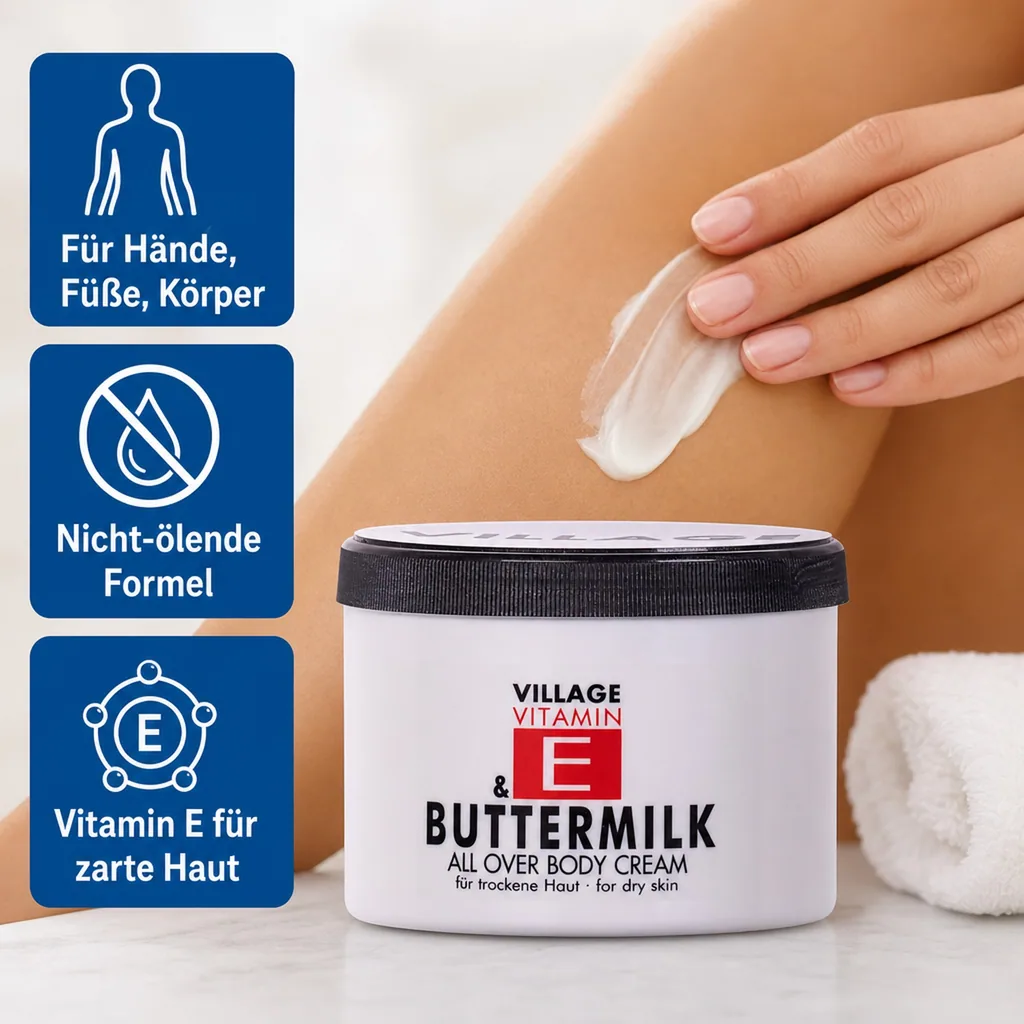 VILLAGE Vitamin E Bodycream Buttermilch 500ml Körperlotion