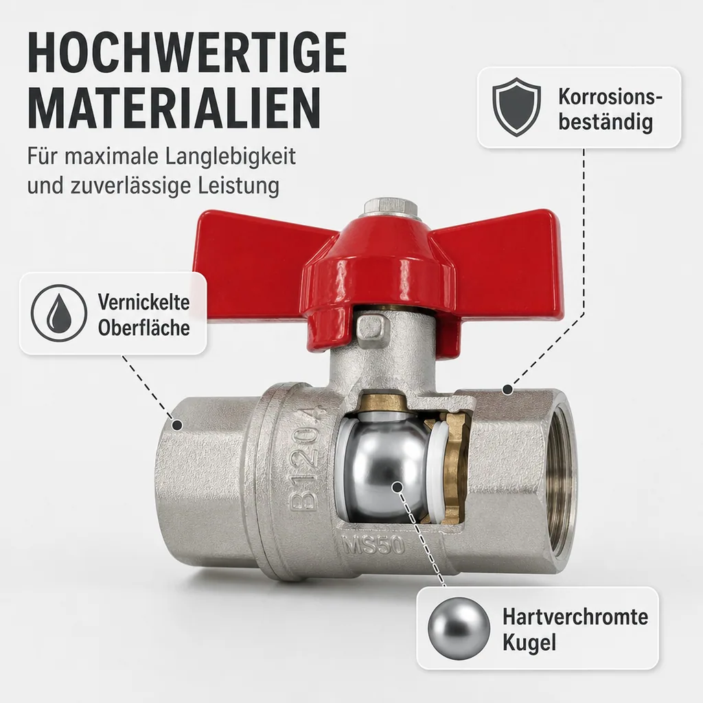 Kugelhahn 1 1/4 Zoll, Flügelgriff, Messing, Innengewinde