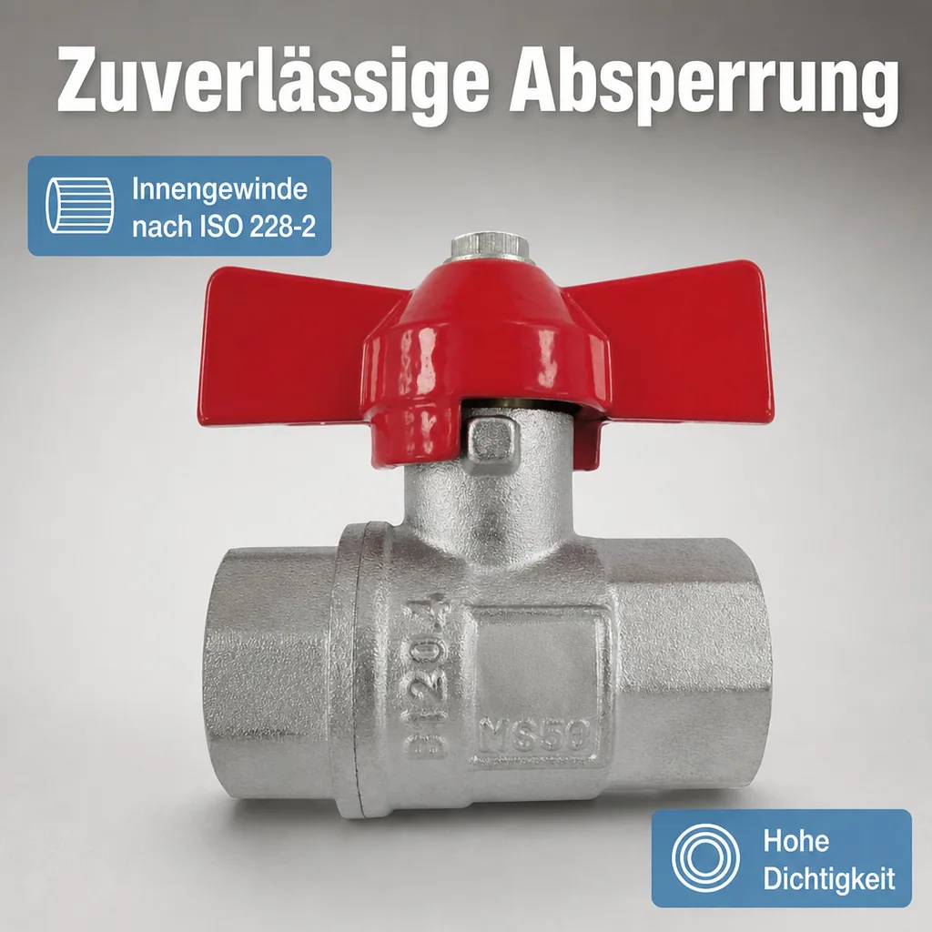 Kugelhahn 1 1/4 Zoll, Flügelgriff, Messing, Innengewinde