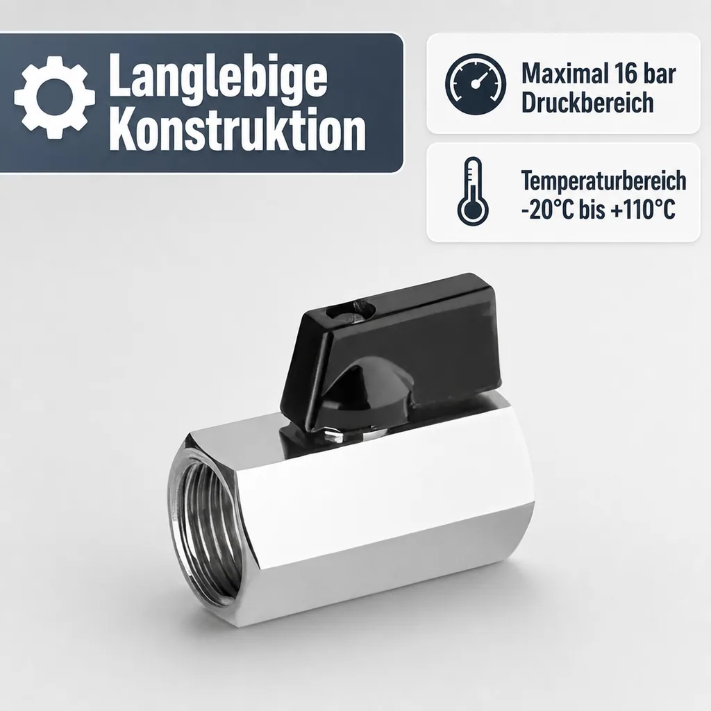 Kugelhahn 1/2 Zoll, Mini Messing Kugelhahn verchromt, Innengewinde