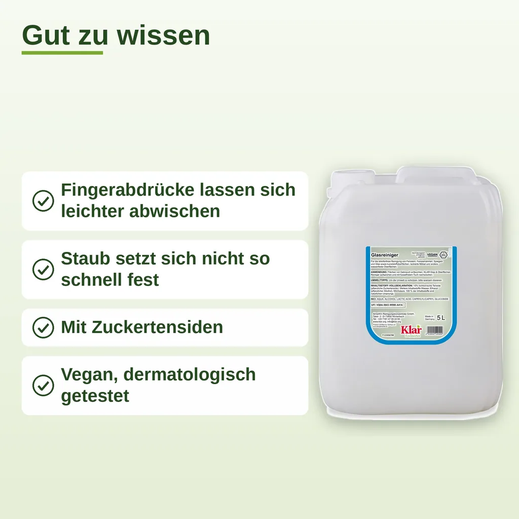 KLAR Glas- und Oberflächenreiniger 5 Liter ohne Duft