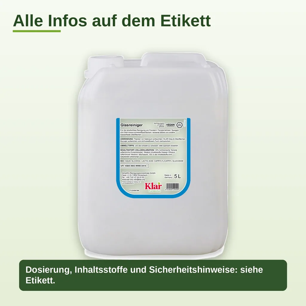 KLAR Glas- und Oberflächenreiniger 5 Liter ohne Duft