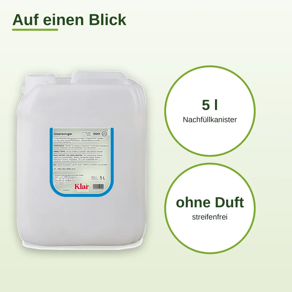 KLAR Glas- und Oberflächenreiniger 5 Liter ohne Duft