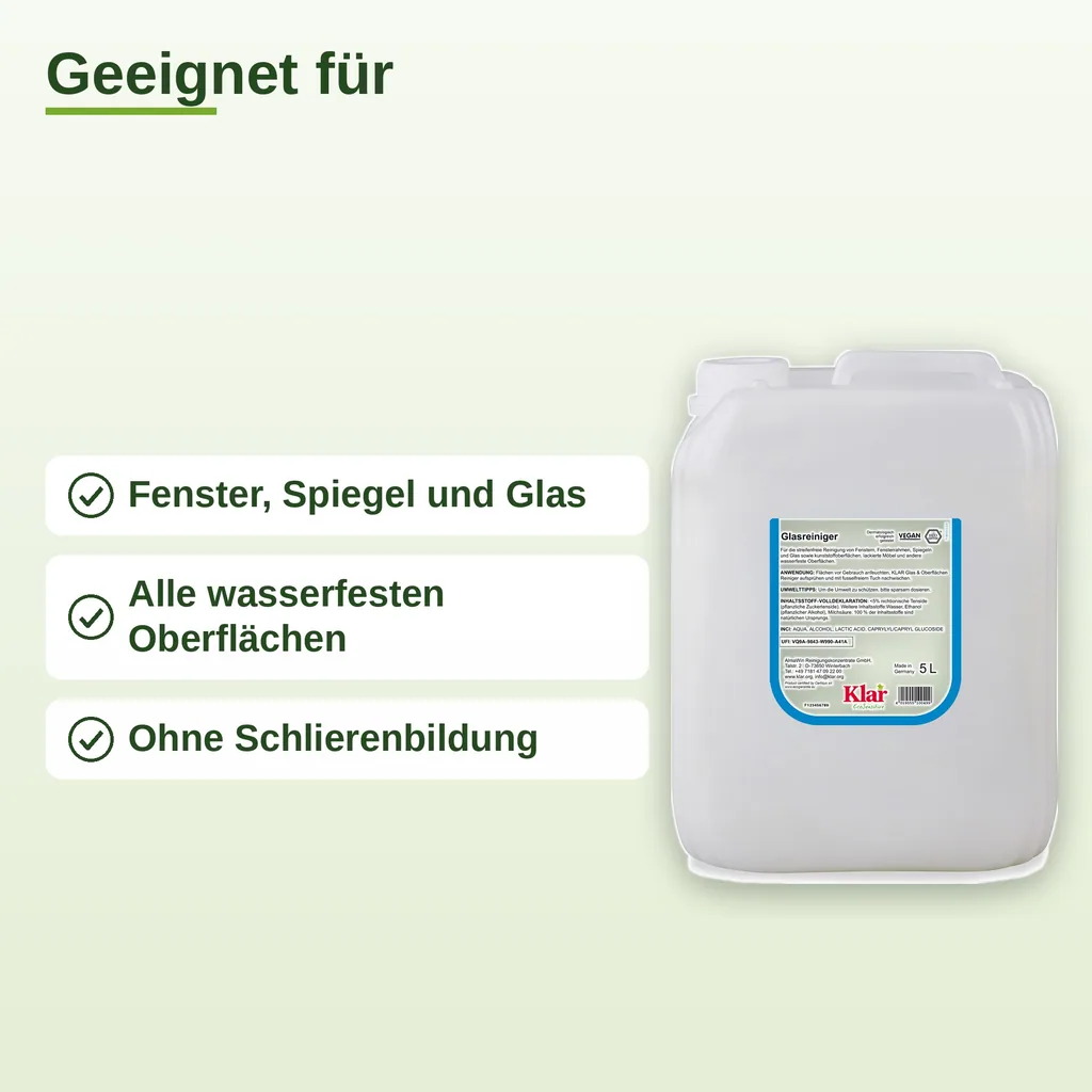 KLAR Glas- und Oberflächenreiniger 5 Liter ohne Duft