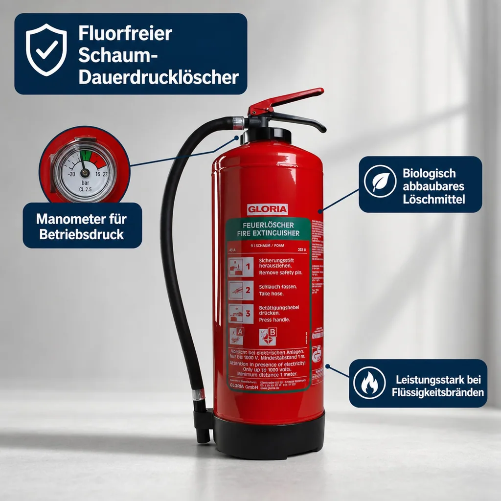 Feuerlöscher, Schaumlöscher - SDB 6, mit Wandhalter und Manometer