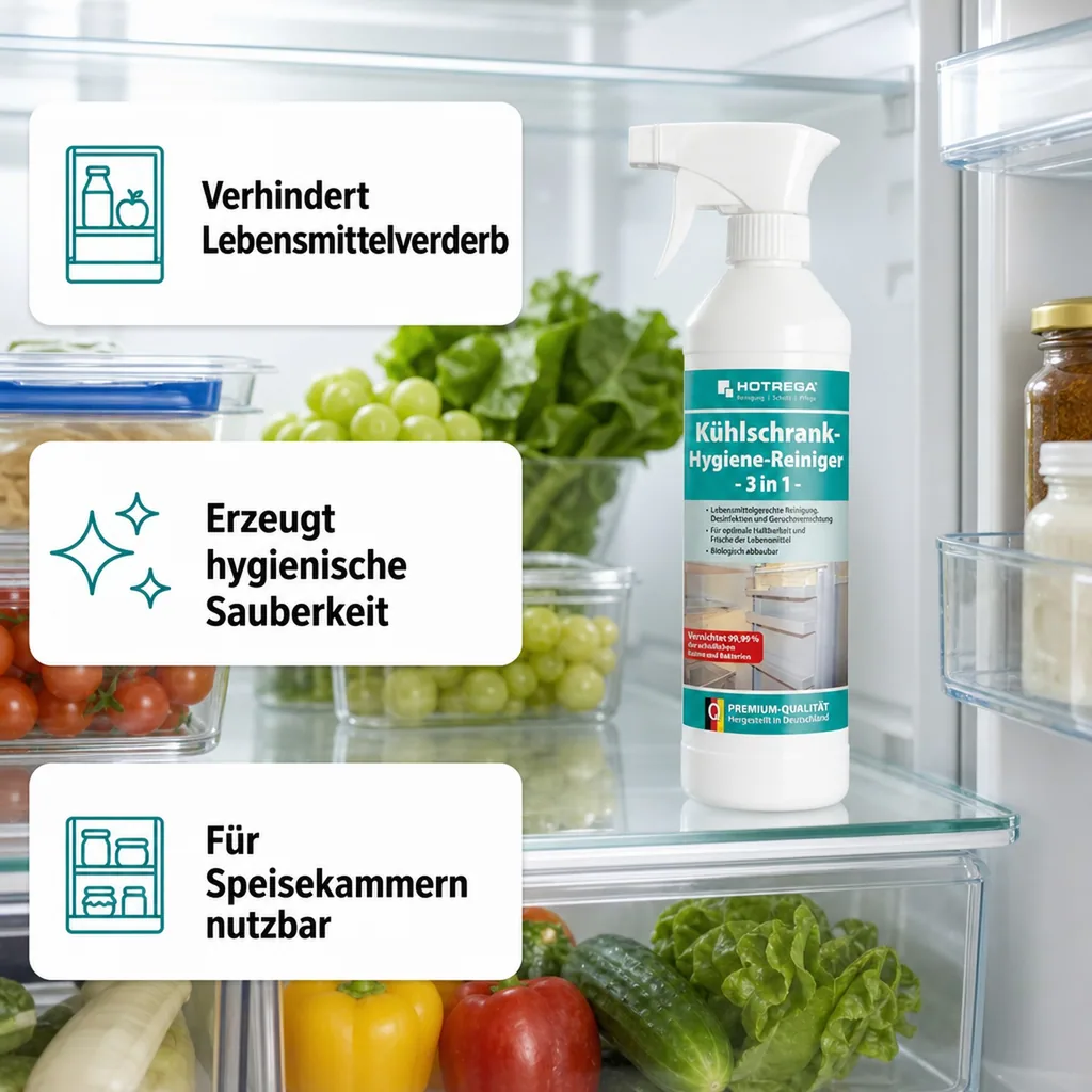 HOTREGA Kühlschrank Hygiene Reiniger 3 in 1 - 500 ml Sprühflasche