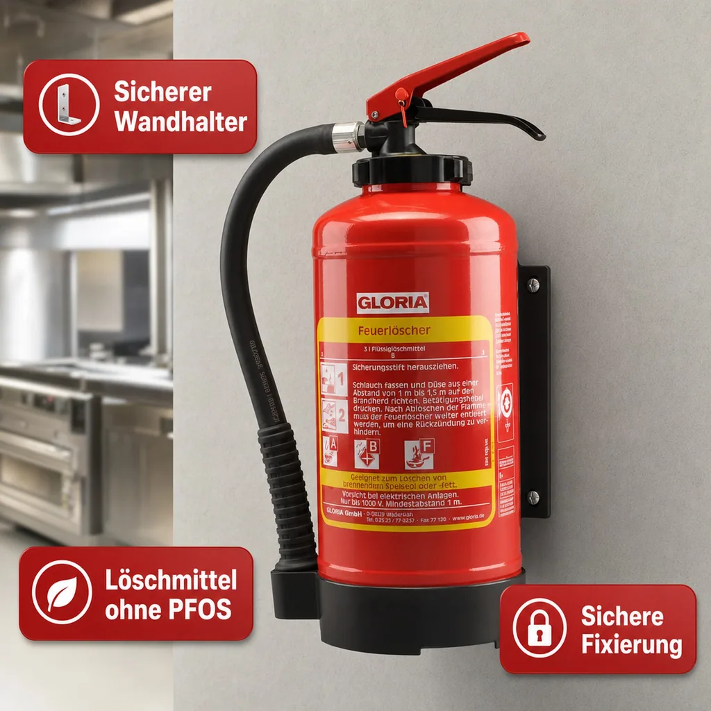 Feuerlöscher, Fettbrandlöscher- FB3EASY mit Wandhalter, Der kompakte und effektive Feuerlöscher für Fettbrände