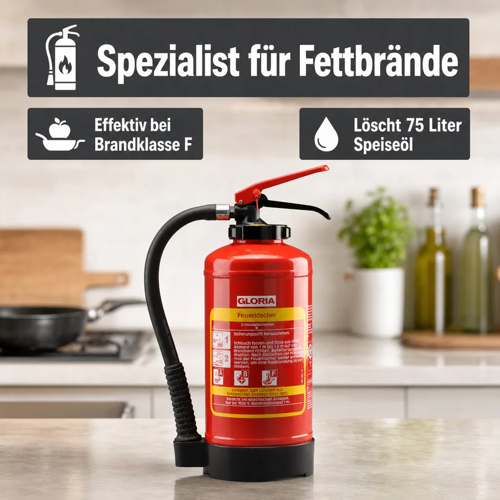 Feuerlöscher, Fettbrandlöscher- FB3EASY mit Wandhalter, Der kompakte und effektive Feuerlöscher für Fettbrände