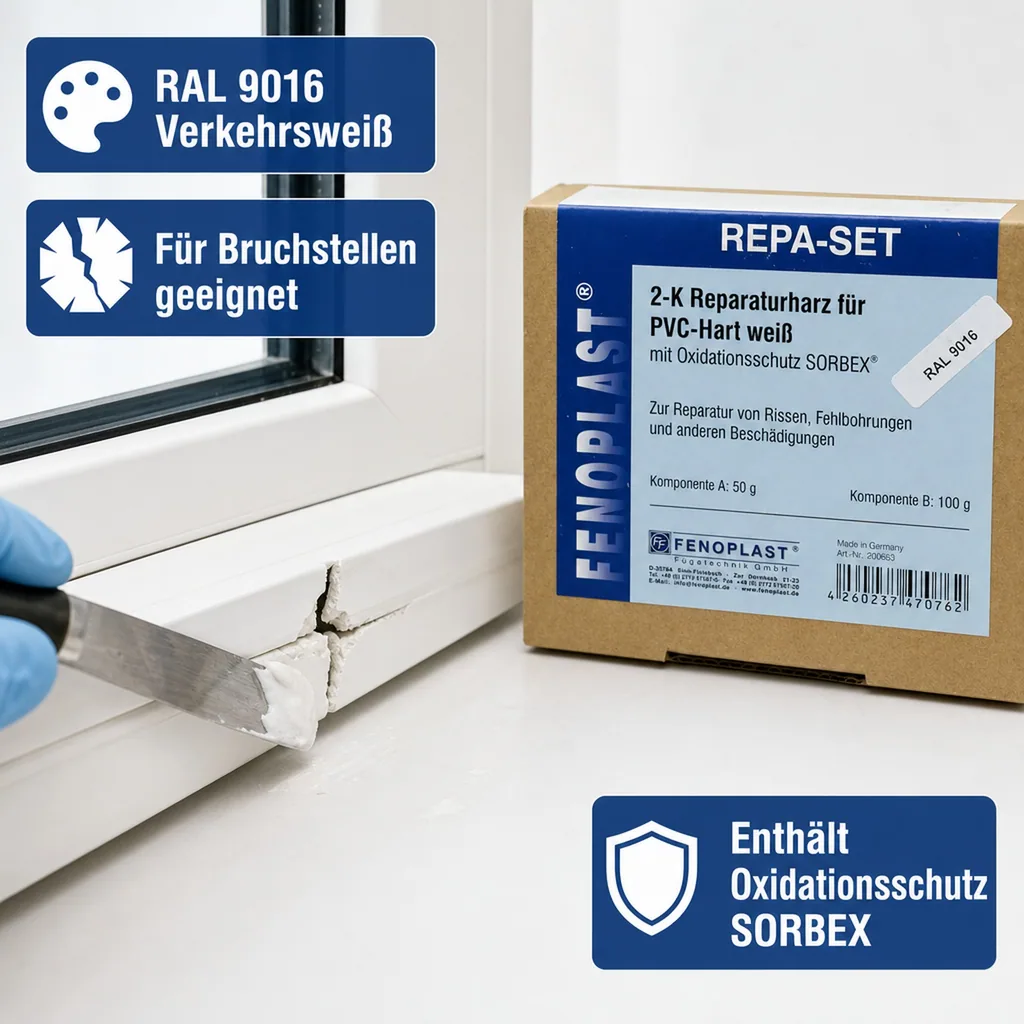 FENOPLAST Reparatur SET RAL 9016 für Kunststofffenster verkehrsweiß 2K Reparaturharz