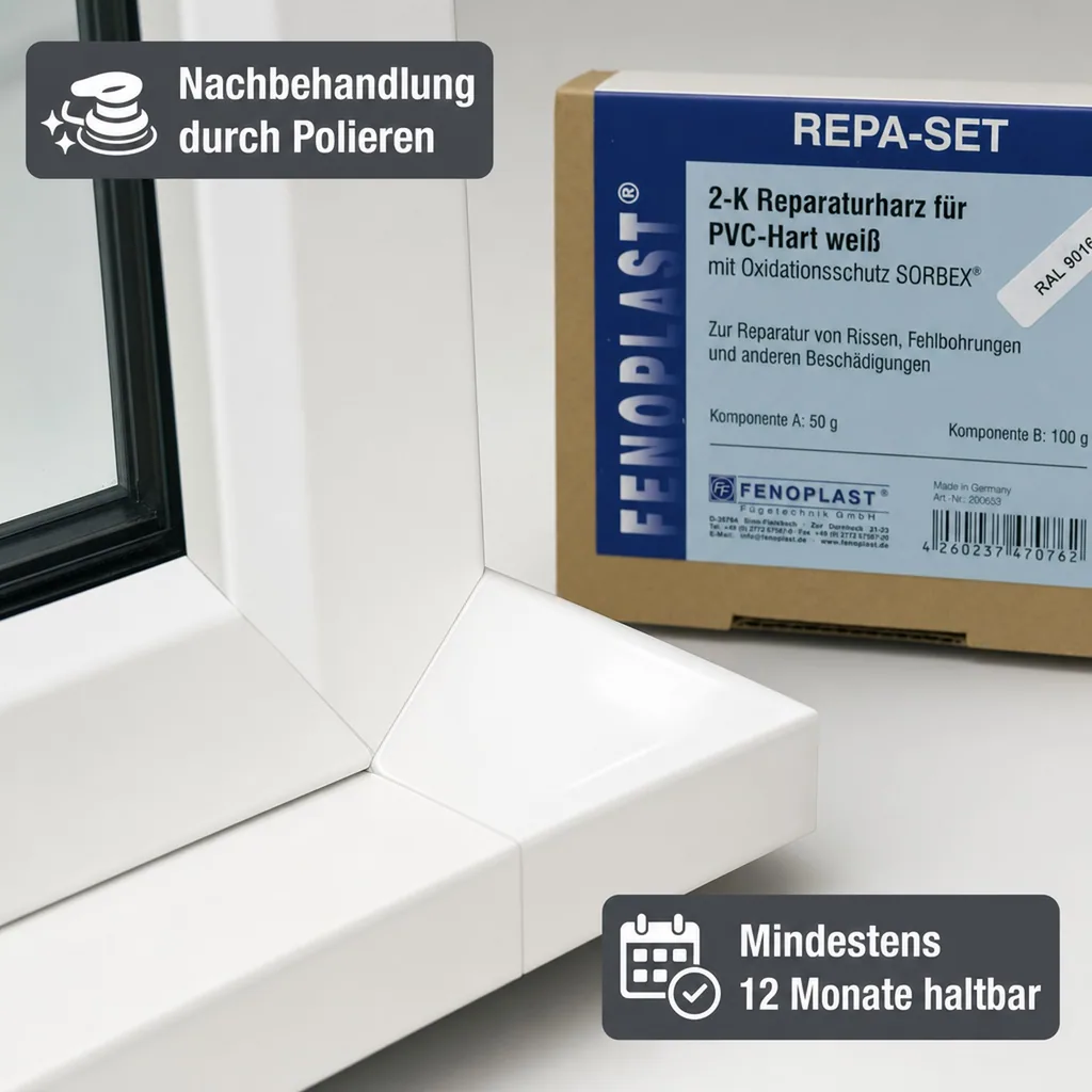 FENOPLAST Reparatur SET RAL 9016 für Kunststofffenster verkehrsweiß 2K Reparaturharz
