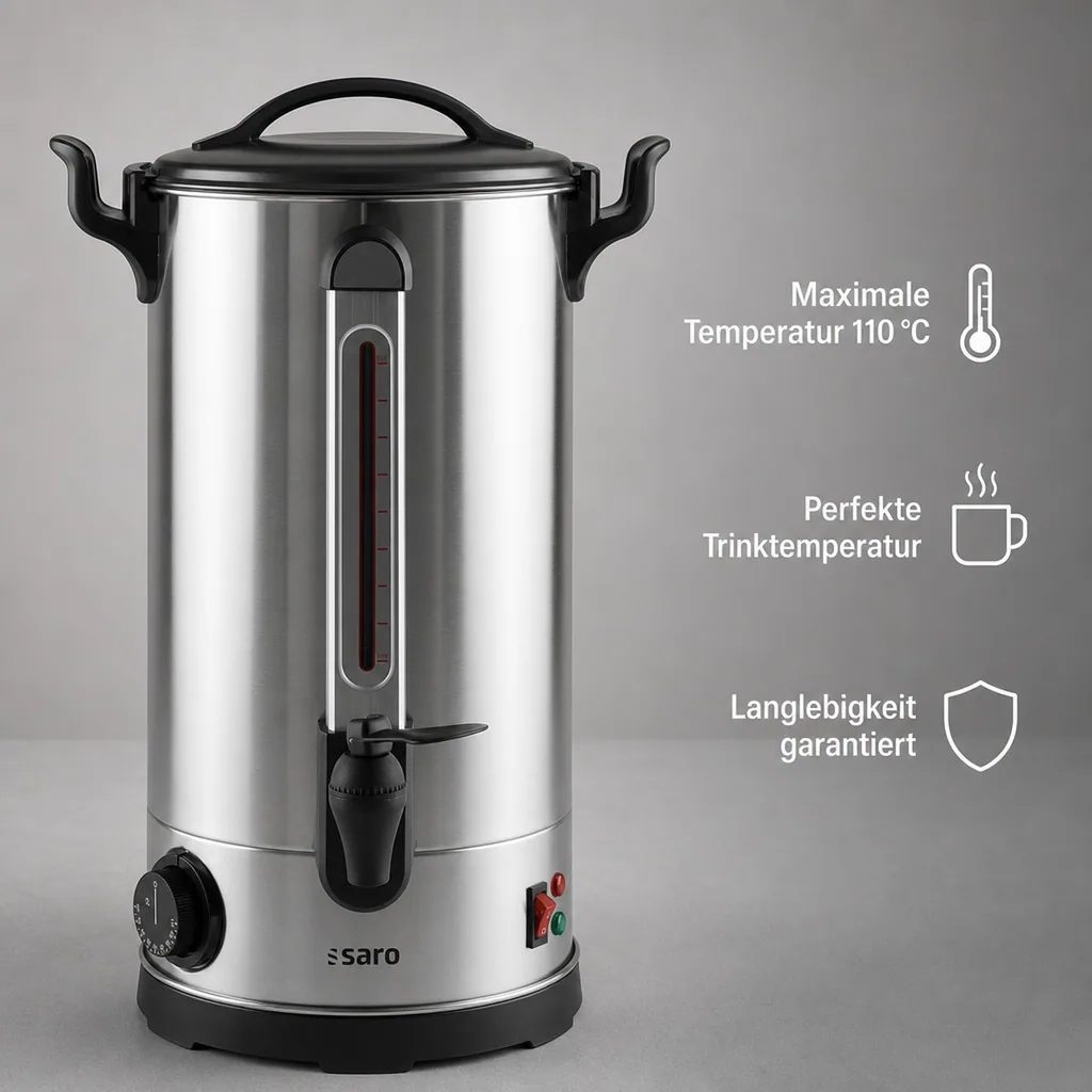Glühweinkocher, Heißwasserspender, Glühweinautomat, Glühweinwärmer - ANCONA 10, 9 L für Glühwein, Tee & mehr