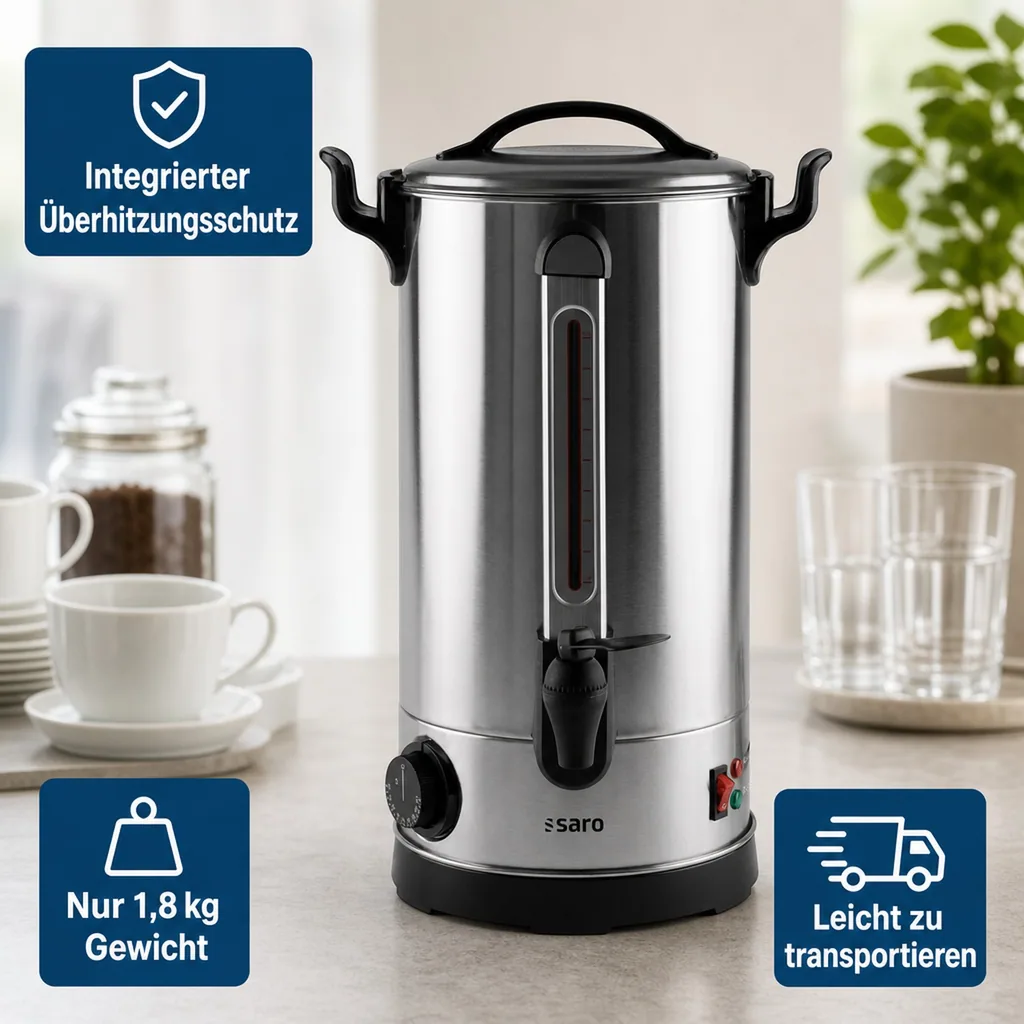 Glühweinkocher, Heißwasserspender, Glühweinautomat, Glühweinwärmer - ANCONA 10, 9 L für Glühwein, Tee & mehr