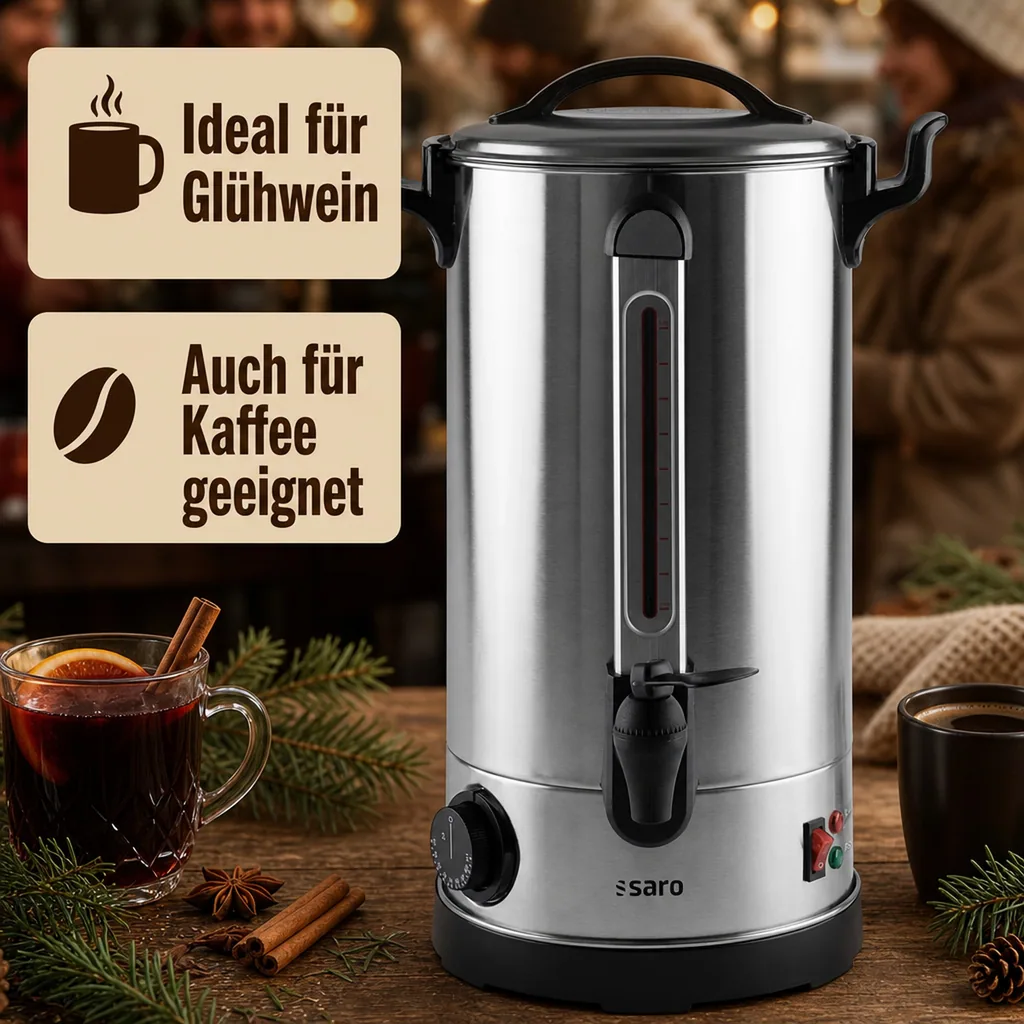 Glühweinkocher, Heißwasserspender, Glühweinautomat, Glühweinwärmer - ANCONA 10, 9 L für Glühwein, Tee & mehr