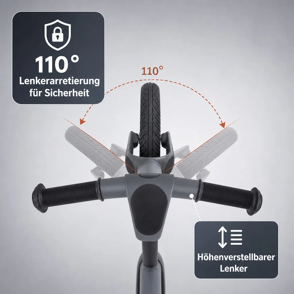 Topmark Laufrad Kinder, Balance Bike, Balance Fahrrad Kinder - Matte, Grau