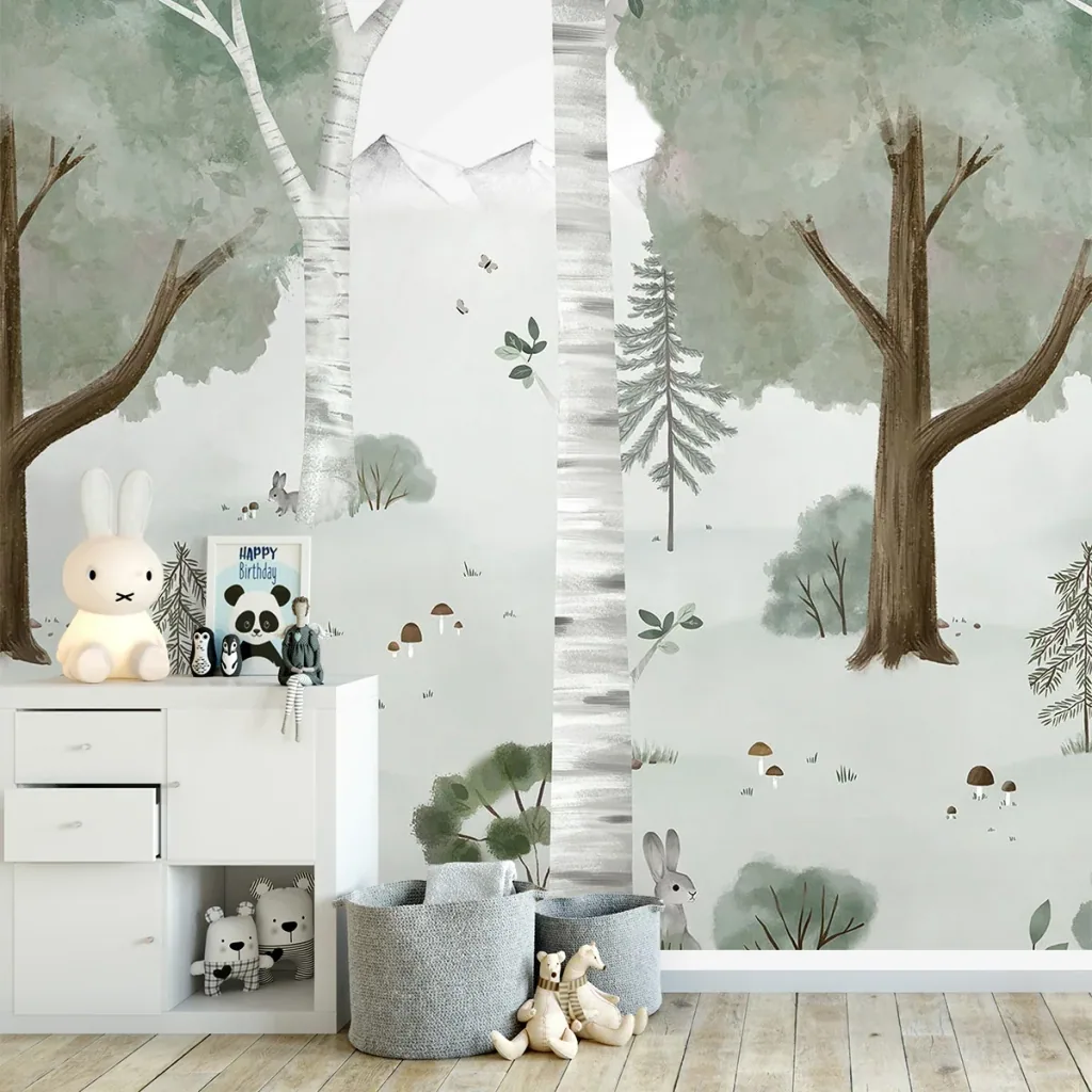 Lilipinso Tapete, Kinderzimmer Wandgestaltung, Panorama, Birkenwald