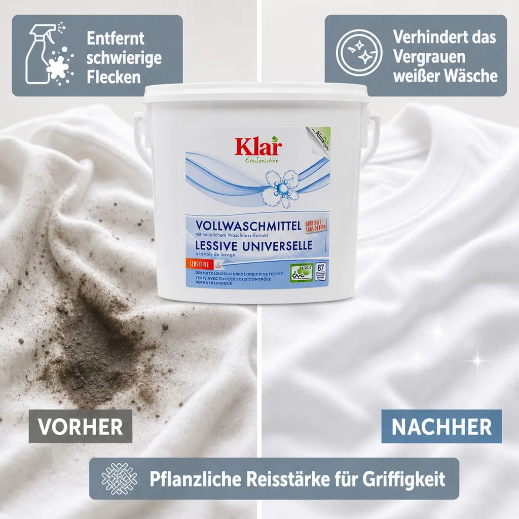KLAR Vollwaschmittel Pulver 4,4kg mit natürlichem Waschnuss-Extrakt