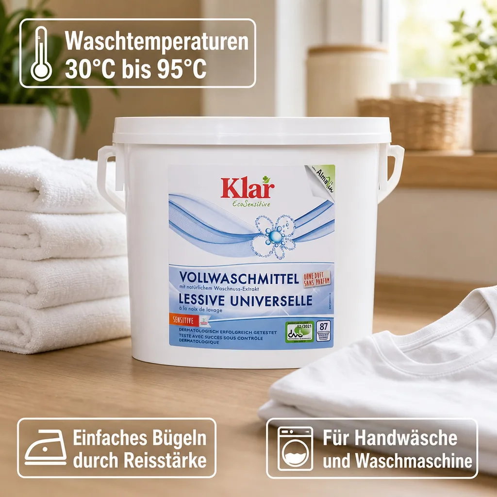 KLAR Vollwaschmittel Pulver 4,4kg mit natürlichem Waschnuss-Extrakt