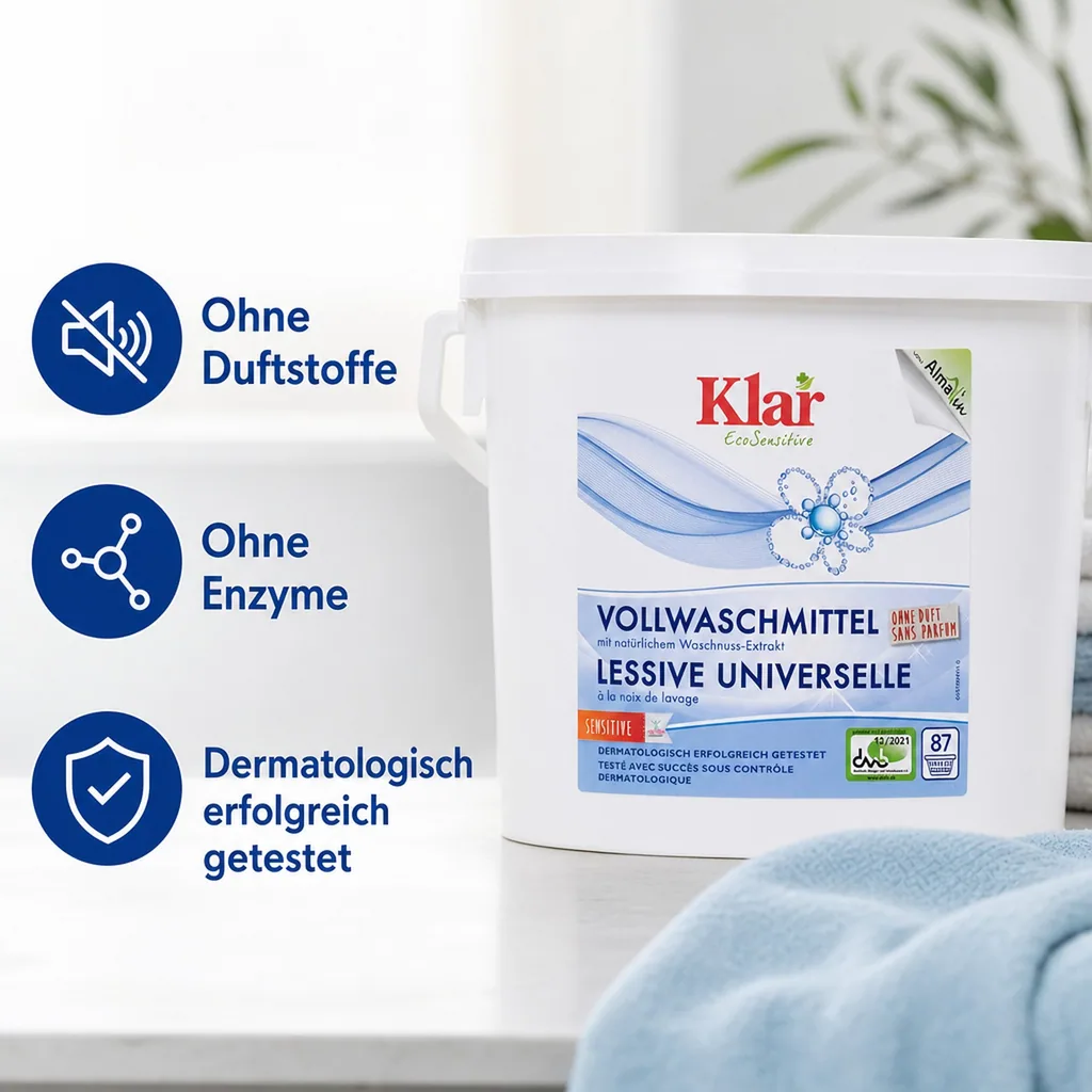 KLAR Vollwaschmittel Pulver 4,4kg mit natürlichem Waschnuss-Extrakt