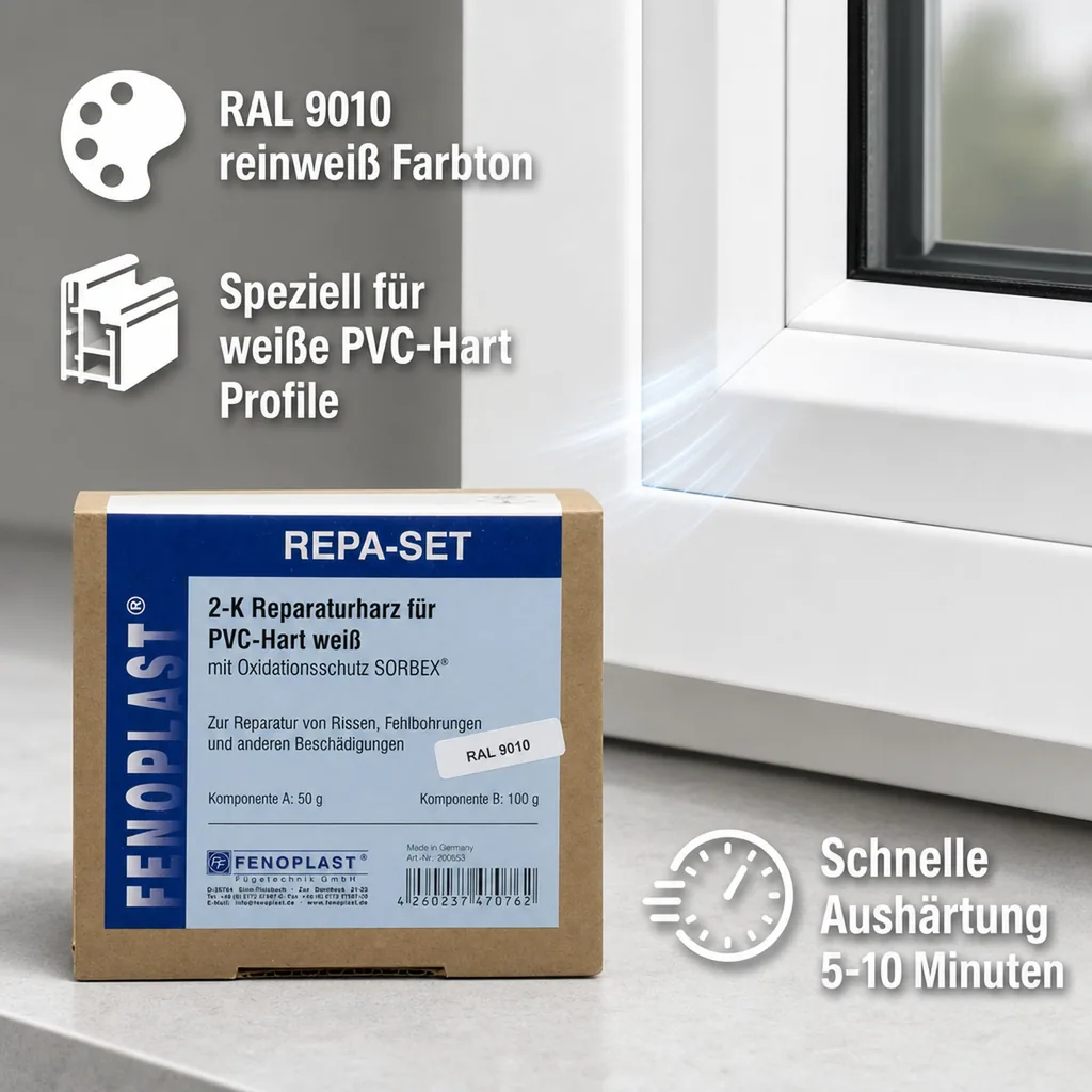 FENOPLAST Reparatur SET RAL 9010 für Kunststofffenster reinweiß 2K Reparaturharz
