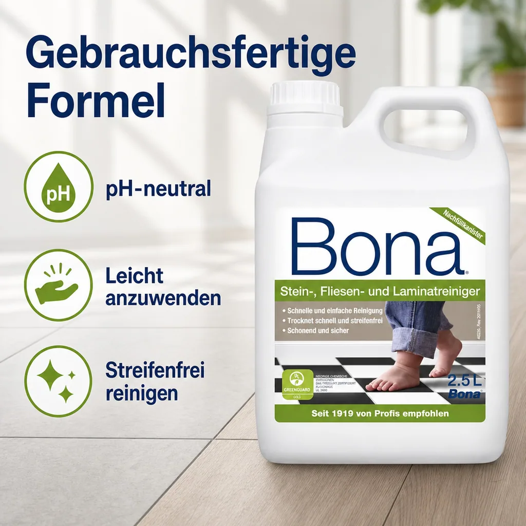BONA Reiniger 2,5 Liter für Stein-, Fliesen- & Laminat NF-Kanister f. Spray Mopp