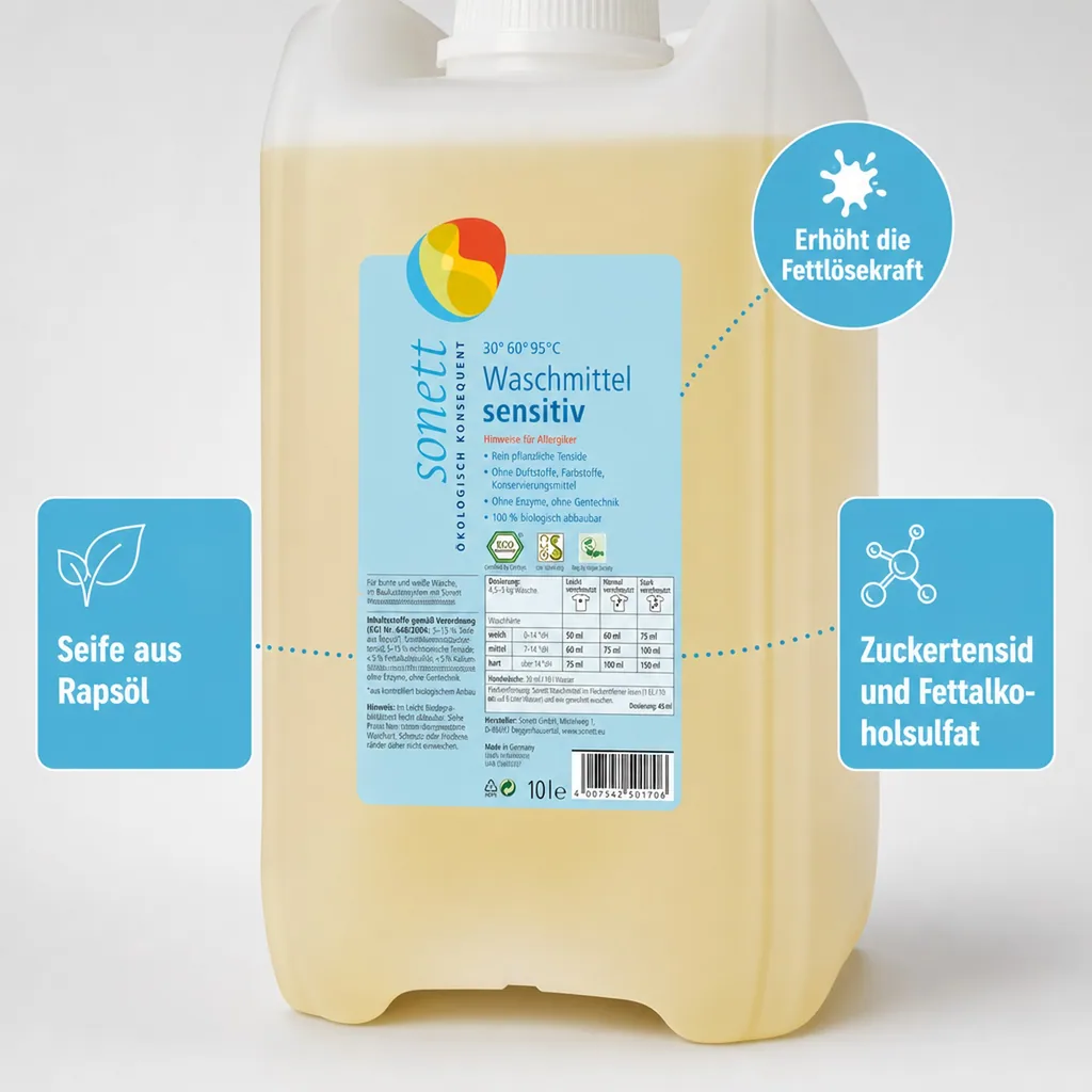 SONETT Waschmittel flüssig sensitiv 5 Liter ohne Duft- und Farbstoffe