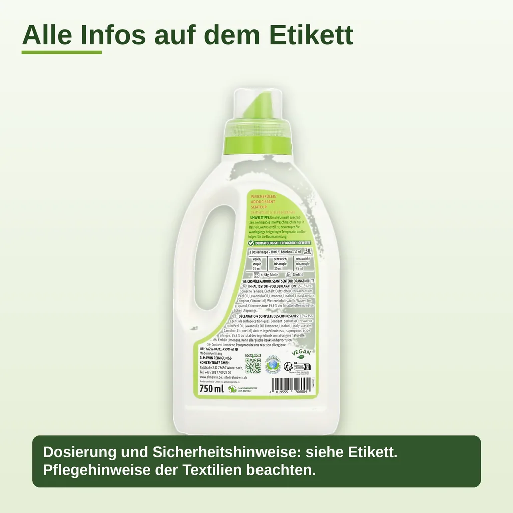 ALMAWIN Weichspüler 750 ml mit Orangenblüte