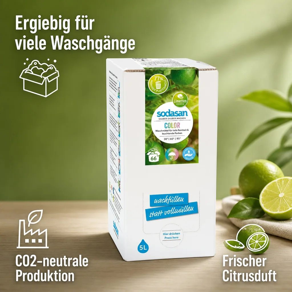 SODASAN COLOR Flüssigwaschmittel Limette 5 Liter Bag in Box