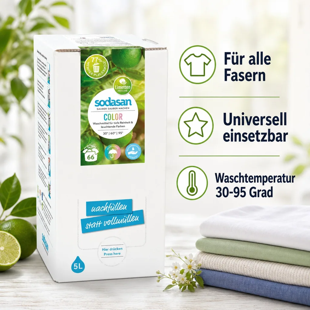 SODASAN COLOR Flüssigwaschmittel Limette 5 Liter Bag in Box
