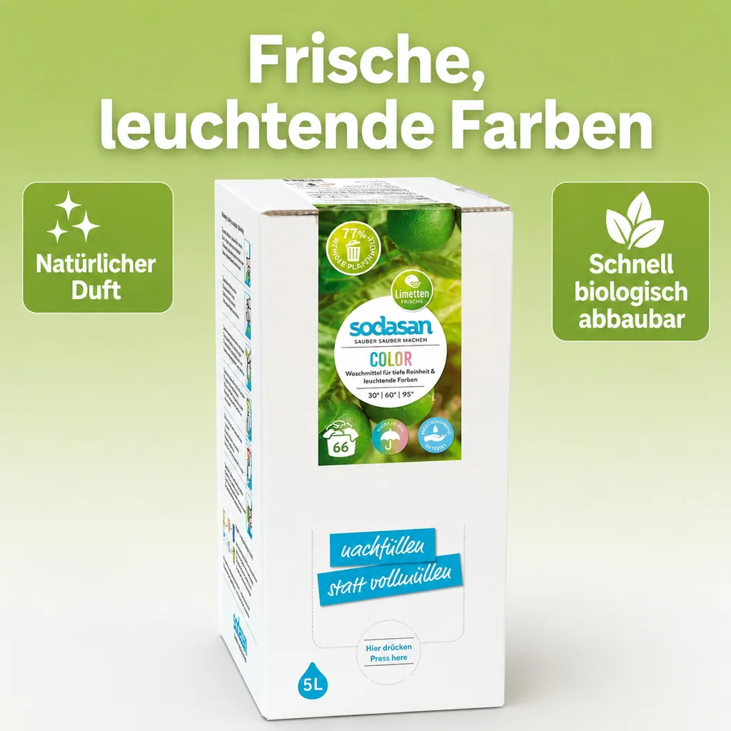 SODASAN COLOR Flüssigwaschmittel Limette 5 Liter Bag in Box