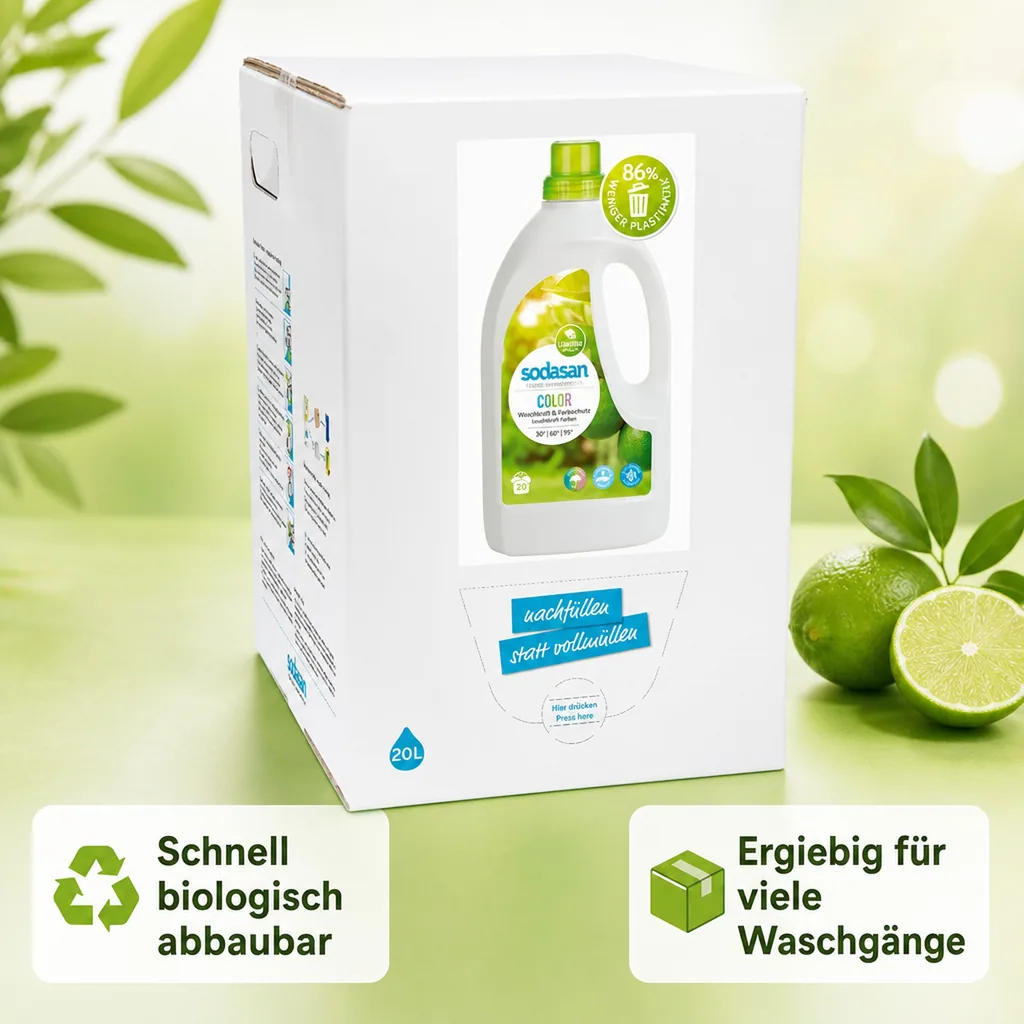 SODASAN COLOR Flüssigwaschmittel Limette 20 Liter Bag in Box