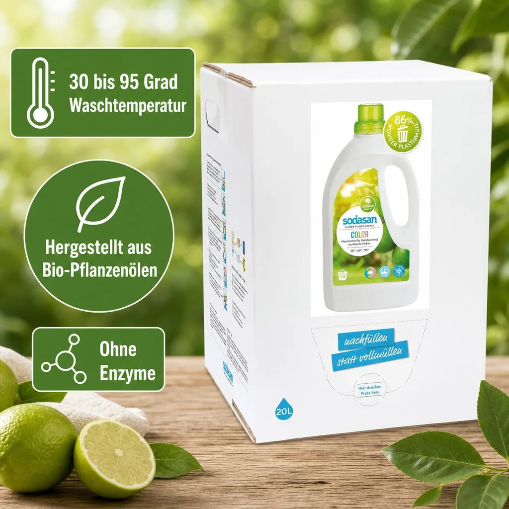 SODASAN COLOR Flüssigwaschmittel Limette 20 Liter Bag in Box
